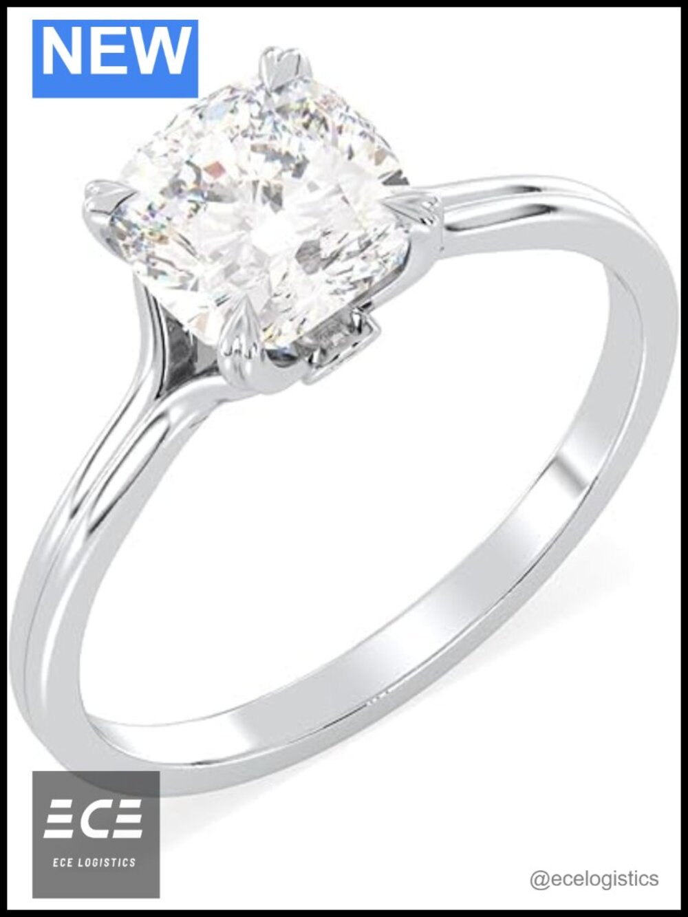 1.6 Carat Moissanite Cushion Cut Engagement Ring 925 Sterling Silver Size 5.5